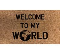 ARTISAN KISS 70cm x 40cm WELCOME TO MY WORLD Printed Internal Coir Mat, Door Mat Stencilled