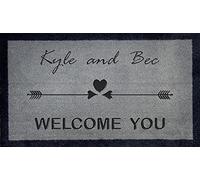 Artisan Kiss GREY NYLON DOOR MAT 70x40cm Washable Personalised Customised Internal Indoor Wedding Gift Present Unique (LOVE ARROW)