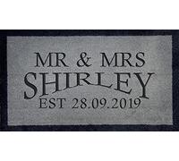 Artisan Kiss GREY NYLON DOOR MAT 70x40cm Washable Personalised Customised Internal Indoor Wedding Gift Present Unique (Mr & Mrs Est)
