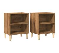 (artisan oak, 2 pcs) vidaXL 1/2x Bed Cabinet with Solid Wood Legs 40x30x50 cm Stand Multi Colors