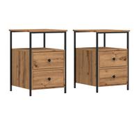 (artisan oak, 2 pcs) vidaXL Bedside Cabinets Nightstand Bed Table 2 pcs Artisan Oak Engineered Wood