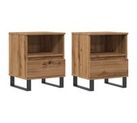 (artisan oak, 2 pcs) vidaXL Bedside Cabinets Nightstand Bed Table 2 pcs Artisan Oak Engineered Wood
