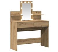 Artisan Oak Dressing Table Made of Wood Material with LED Mirror Lighting, 100 x 40 x 130 cm, Spacious Storage Space with Drawers and Shelves, Makeup Table for Bedroom and Bathroom
