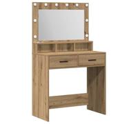 Artisan Oak Dressing Table with LED Lighting, 79 x 41 x 135 cm, Wood Composite Cosmetic Table with 2 Drawers, Mirror, Storage Space and Shelf for Bedroom and Beauty Styling
