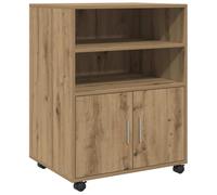 Artisan Oak Rolling Cabinet Wood Material 60 x 48 x 81 cm with Storage Space and Shelf, Versatile Office Cabinet and Rolling Container for Office, Home Office, Study with 4 Wheels and Sturdy Design