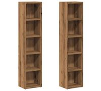vidaXL CD Cabinets 2 pcs - Engineered Wood - Artisan Oak Finish - 21x16x93.5 cm - 5 Compartments Each - Ideal for Living Room, Bedroom, Office