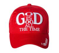 Artisan Owl God is Good All The Time with I Love Jesus on Back Baseball Cap - Religious Christian Spiritual Embroidered Hat, Red, One size
