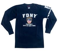 Artisan Owl Officially Licensed City of New York Fire Department FDNY Emblem Navy Blue Cotton Long Sleeve Shirt - Blue - XXL