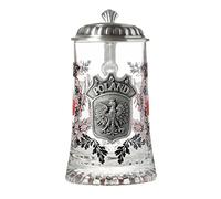 Artisan Owl Poland Flag with Polish Eagle Metal Icon Glass Beer Stein with Metal Lid and Thumb Lift