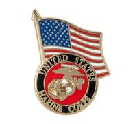 Artisan Owl United States Marine Corps Logo and US Flag Lapel Pin, 1 1/4", 1 1/4", Metal, no gemstone