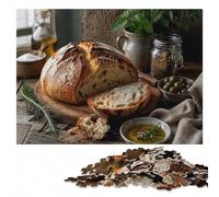 Artisan Sourdough Bread with Rosemary And Olives Wooden Jigsaw for Adults | During puzzle time: Jigsaw Puzzle - colour and shape clues for organised assembly at your own pace.