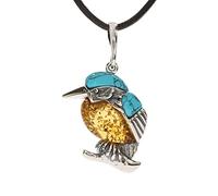 Artisana-Schmuck Kingfisher Pendant with Amber and Turquoise Set in 925/000 Sterling Silver
