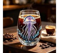 Artisanal Blue Ringed Octopus Glassware, 2D Artisanal Stemless Glassware | 420ml,Clear Drinking Mugs Glass Novelty, Home Decor Present For Marine Animal Lovers, For Ice Water Juice Milk Coffee