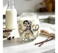 Artisanal Blue Ringed Octopus Glassware, 2D Artisanal Stemless Glassware | 420ml,Clear Drinking Mugs Glass Novelty, Home Decor Present For Marine Animal Lovers, For Ice Water Juice Milk Coffee