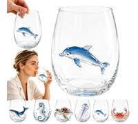 Artisanal Blue Ringed Octopus Glassware,3D Octopuses Stemless Wine Glasses,Handcrafted Marine Animal Bar Glass,Ocean Animals Borosilicate Tumbler,Coastal Home Decor Gift for Ocean Lovers