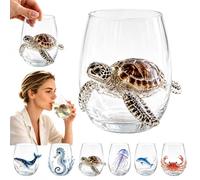 Artisanal Blue Ringed Octopus Glassware,3D Octopuses Stemless Wine Glasses,Handcrafted Marine Animal Bar Glass,Ocean Animals Borosilicate Tumbler,Coastal Home Decor Gift for Ocean Lovers