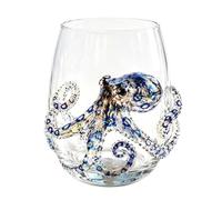 Artisanal Blue Ringed Octopus Glassware 3D Octopuses Stemless Wine Glasses Handcrafted Ocean Themed Glassware Coastal Home Decor, Ocean Lovers, Nautical Drinking Cup Gifts (A)