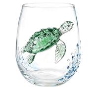 Artisanal Blue Ringed Octopus Glassware, Artistic Octopuses Stemless Wine Glass, Handmade Ocean Theme Animal Drinking Glasses, Coastal Home Bar Decor Gifts for Ocean Lovers，Turtle B