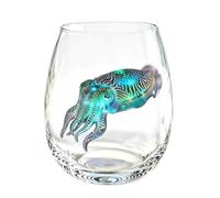 Artisanal Blue Ringed Octopus Glassware, Artistic Octopuses Stemless Wine Glass, Handmade Ocean Theme Animal Drinking Glasses, Coastal Home Bar Decor Gifts for Ocean Lovers，Cuttlefish B
