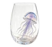 Artisanal Blue Ringed Octopus Glassware, Ocean Themed Stemless Wine Glass