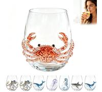 Artisanal Blue Ringed Octopus Glassware - Unique Ocean Octopus Stemless Wine Glasses | Handcrafted Marine Animal Drinking Glass Coastal Home Bar Decor Gift for Ocean Lovers (D)