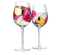 Artisanal Hand Painted Renaissance Romantic Stain-glassed Windows Wine Glasses - 2 Set - Gift Idea Her, Him, Birthday, Housewarming - Extra Large Goblets 29oz, Glassware Gifts Ideas for Women, Stemmed