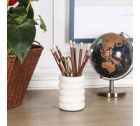 Artisanal Ribbed White Marble Sculptural Brush Holder & Desk Organiser