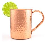 Artisan's Anvil Copper Moscow Mule Mug - Round Hand Hammered Design - Solid 100% Pure Copper - 16 oz - Heavy Gauge, No Lining, Welded Handle