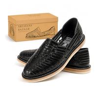 Artisans Bazaar Huaraches for Women | Handmade Mexican Woven Leather Sandals | Closed Toe Slip-On Womens Flats with Cushioned Insole | Genuine Leather, Artisan Crafted, Black, 2 UK
