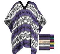 Artisans Bazaar Traditional Mexican Baja Poncho Men and Women Authentic Gaban Serape Sarape Blanket Pancho Jorongo Cowboy, Purple, One Size