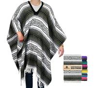 Artisans Bazaar Traditional Mexican Baja Poncho Men and Women Authentic Gaban Serape Sarape Blanket Pancho Jorongo Cowboy, Military-green, One Size