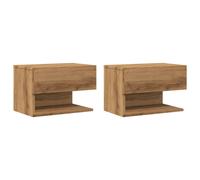 (artisian oak, 2 pcs) vidaXL Wall Bedside Cabinet Floating Nightstand Bedside Unit Hanging Cabinet