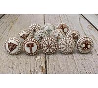 ARTISNO Beautiful Ceramic Knobs - Set of 12 Decorative Brown & White Round Knobs for Kitchen Cabinet Drawer | Elegant Wardrobe & Dresser Viking Pulls with Glossy Finish