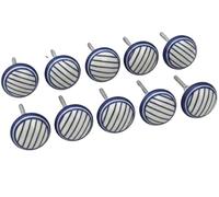 ARTISNO Ceramic Knobs Colorful Blue for Kitchen Cabinets Bathroom Cupboards Dresser Drawers Chest Handmade Pottery Set of 10 (Striped)