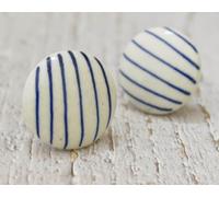ARTISNO Ceramic Knobs for Cabinets - Set of 10 Decorative White & Blue Handprinted Linen Ceramic Knobs for Home Kitchen Cabinet Drawer | Wardrobe and Dresser Pulls (1.5-Inch Diameter)(Design 14)