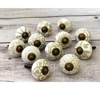 ARTISNO Ceramic Knobs for Cabinets - Set of 12 Decorative Beige Floral Printed Boho Ceramic Knobs for Home Kitchen Cabinet Drawer | Wardrobe and Dresser Pulls with Glossy Finish (1.5-Inch Diameter)