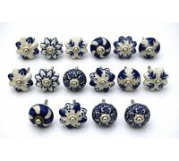ARTISNO Ceramic Knobs for Cabinets - Set of 16 Decorative Blue and White Round Ceramic Knobs for Home Kitchen Cabinet Drawer | Elegant Handmade Wardrobe and Dresser Pulls