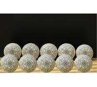 ARTISNO Hand Painted Mandala Ceramic Cabinet Drawer Pull/Use for Cupboard, Wardrobe Door/Kitchen Cabinet Pull- Grey Knobs, Black Knobs- Set of 10 (Grey)