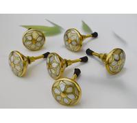 ARTISNO Mother of Pearl Dresser Pull Knob - Gold Contemporary Cabinet Hardware, Brass Knobs and Pulls, Kitchen Cupboard Glass Door Wardrobe and Drawers Pull (Desugn 4)