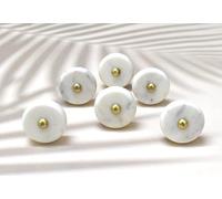 ARTISNO Round Stone Brass Knob | Pull Handle | Drawer Knob | Furniture Knob | Cabinet Knob | Gold | Natural Stone | Brass Handle (White) Set of 6