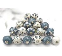 ARTISNO Set of 20 Ceramic Knobs Colorful Grey and White Cupboard Door Drawer and Furniture Pulls for Kitchen Cabinets Dresser Bathroom Chest Handmade Pottery Decorative Knobs