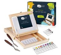 Artist 19pcs Acrylic Painting Kit Art Set with Easel Milano - Wooden Box Art Canvas Set with Table Top Easel & Supplies - Portable Painting Sets for Adults & Beginners