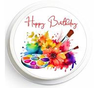 Artist Cake Topper - 7" Round - Edible Icing or Wafer - Art Paint Watercolour Palette Brush Brushes Painter Cake Decoration(Edible Icing)
