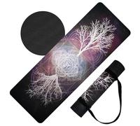 Artist Designed Yoga Mat - Tree of Life/Root Chakra Design, Extra Thick 1/4” (6mm), Sweat-Grip Surface - Perfect for Yoga, Hot Yoga, Pilates & Sweaty Workouts - Free Strap Included