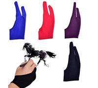 Artist Drawing Tablet Gloves Two Finger Graphics Painting Glove Free Size Creative Both Right and Left Hand 4 Pack Black Blue Red Purple M