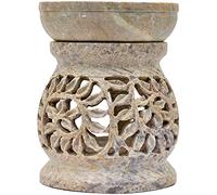 Artist Haat Gift Deals - Essential Oil Diffuser, Oil Burner, Oil Warmer with Tea Light Holder for Aromatherapy - Artisan Handcarved Soapstone 3" with Intricate Elegant Tendril Openwork