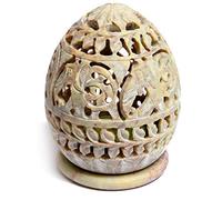 Artist Haat Handmade Elephant Shaped Carved Soapstone Oval Shaped Small Tea Light Candle Holder with Jali - Lattice Work (Beige, 3.5x3.5x4 inch) by Artist Haat