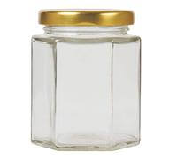 Artist Hand 36 Pack 190ml/7oz Jam Jars with Lids Hexagonal Glass Jam Jars Honey Jars Pickles Chutneys Storage with Screw Gold Lids