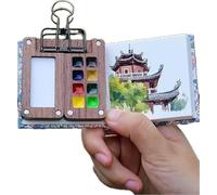 Artist Mini Watercolor Palette with 8 grids Wood Palette Box, Mini Sketchbook, 3 Watercolor Pens and a Clip