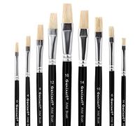 Artist Paint Brush Set - 9pcs Flat Paintbrushes for Acrylic, Oil, Watercolor Painting - Natural White Hog Bristle Art Paint Brushes for Students and Adults